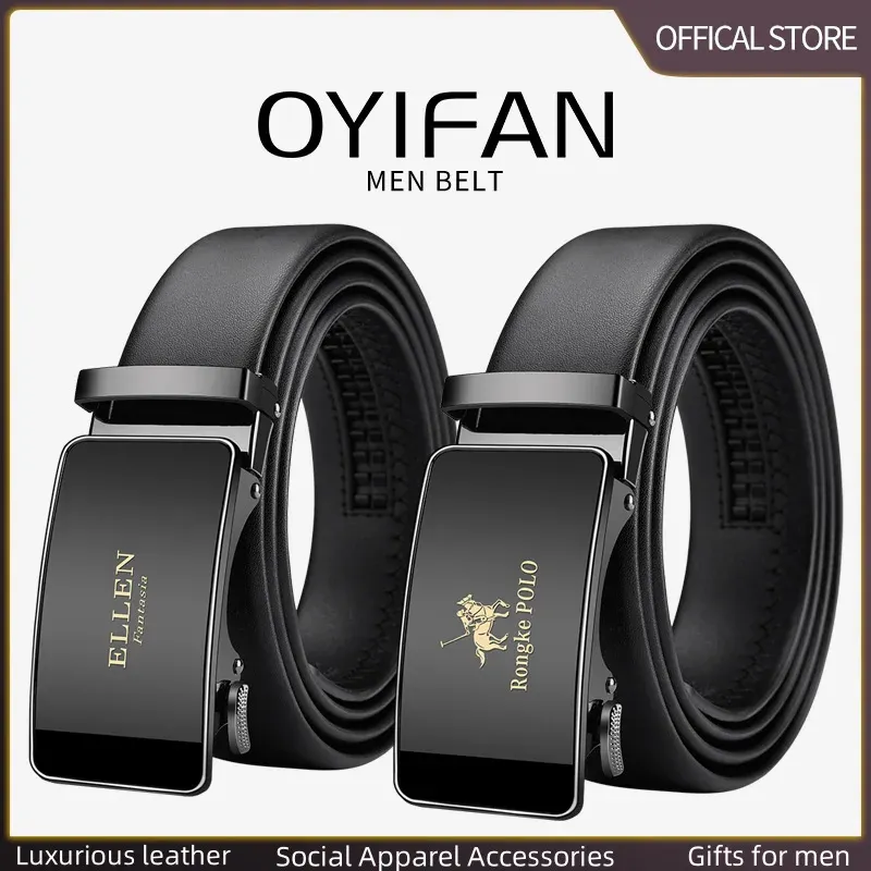 OYIFAN Men's Genuine Leather Ratchet Belt - Automatic Sliding Buckle, Durable & Stylish for Casual & Formal Wear, Adjustable Length Up to 51.2 Inches showcase 4
