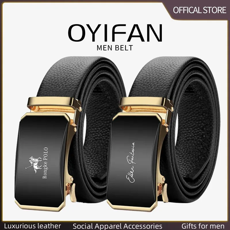 OYIFAN Men's Genuine Leather Ratchet Belt - Automatic Sliding Buckle, Durable & Stylish for Casual & Formal Wear, Adjustable Length Up to 51.2 Inches showcase 13