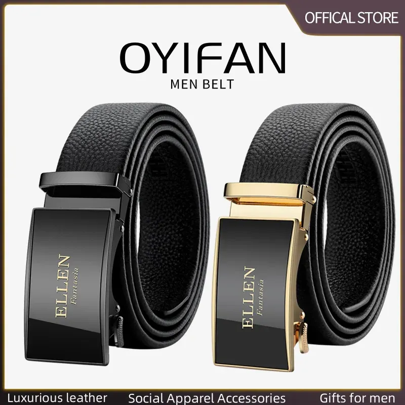 OYIFAN Men's Genuine Leather Ratchet Belt - Automatic Sliding Buckle, Durable & Stylish for Casual & Formal Wear, Adjustable Length Up to 51.2 Inches showcase 16