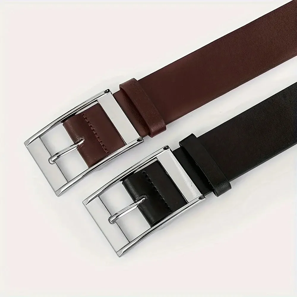 New Luxury Men's PU Leather Belt with Metal Pin Buckle - High Quality Designer Waist Strap for Jeans showcase 3