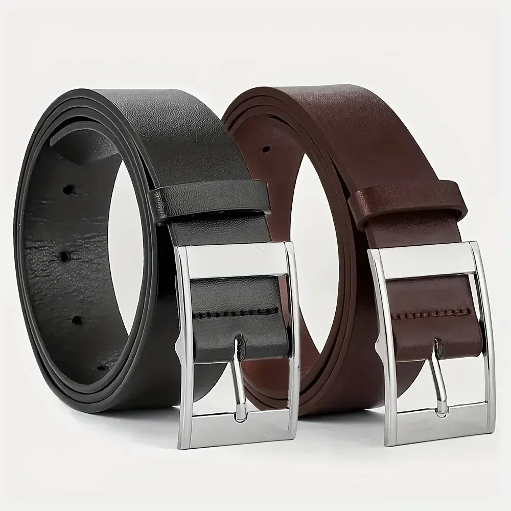 Luxury Men's PU Leather Belt with Metal Pin Buckle - High Quality Designer Waist Strap for Jeans & Casual Wear