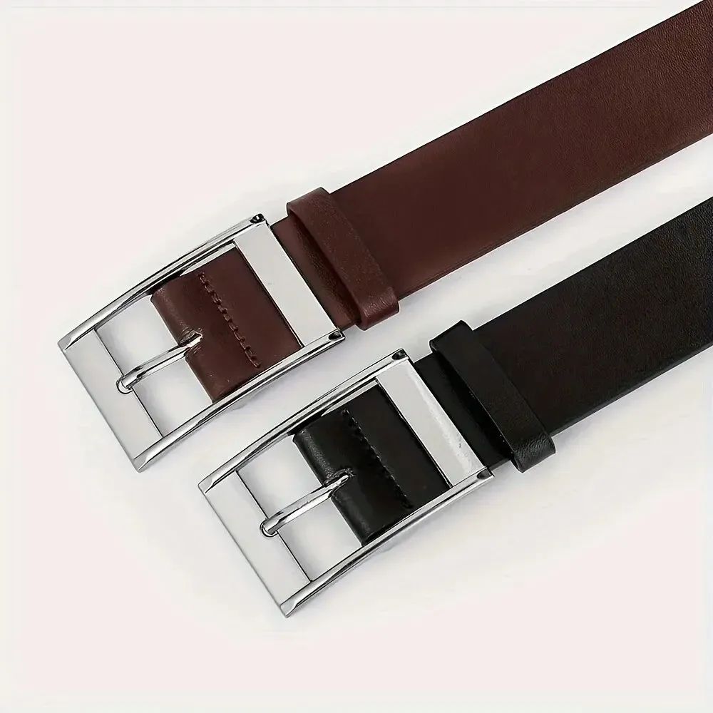 Luxury Men's PU Leather Belt with Metal Pin Buckle - High Quality Designer Waist Strap for Jeans & Casual Wear thumbnail 2