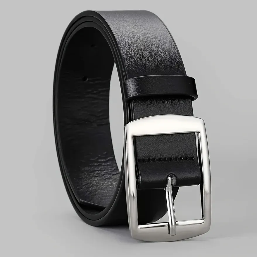 New Luxury Men's PU Leather Belt with Metal Pin Buckle - High Quality Designer Waist Strap for Jeans, Casual Wear, Plus Size Options Available showcase 7