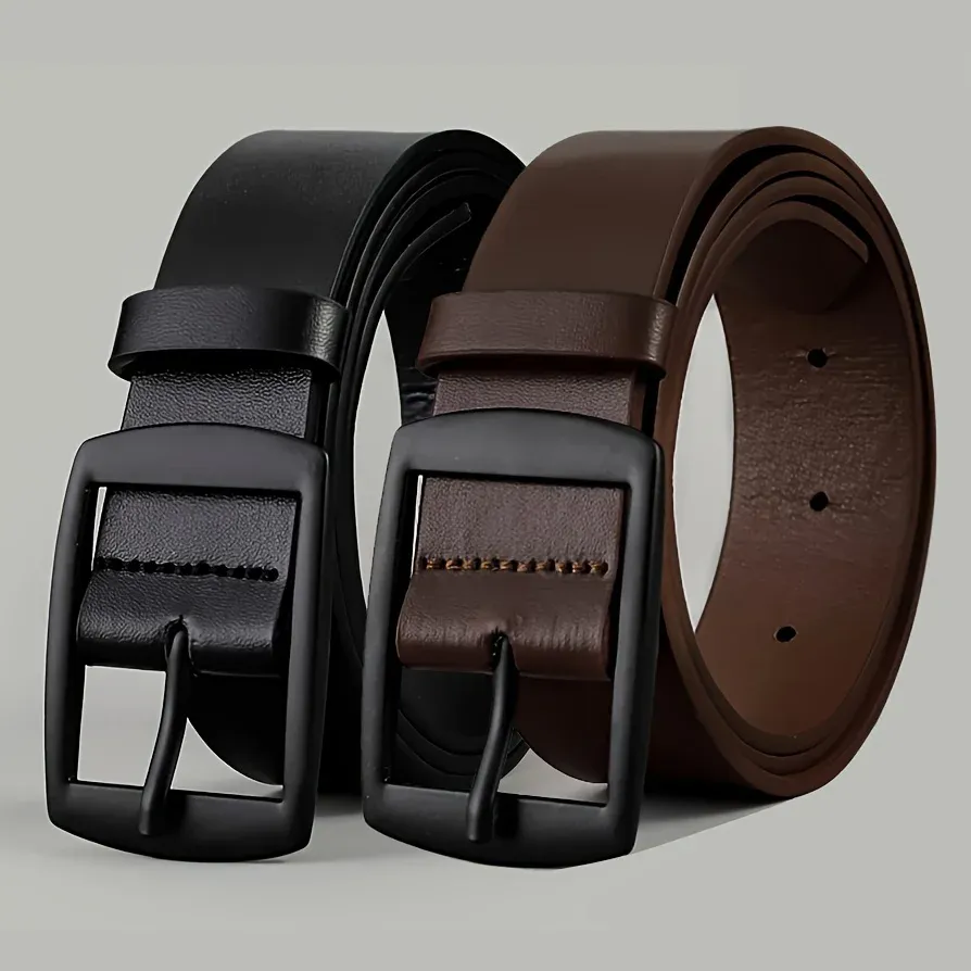 New Luxury Men's PU Leather Belt with Metal Pin Buckle - High Quality Designer Waist Strap for Jeans, Casual Wear, Plus Size Options Available showcase 2