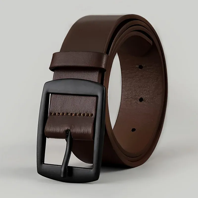 New Luxury Men's PU Leather Belt with Metal Pin Buckle - High Quality Designer Waist Strap for Jeans, Casual Wear, Plus Size Options Available showcase 4