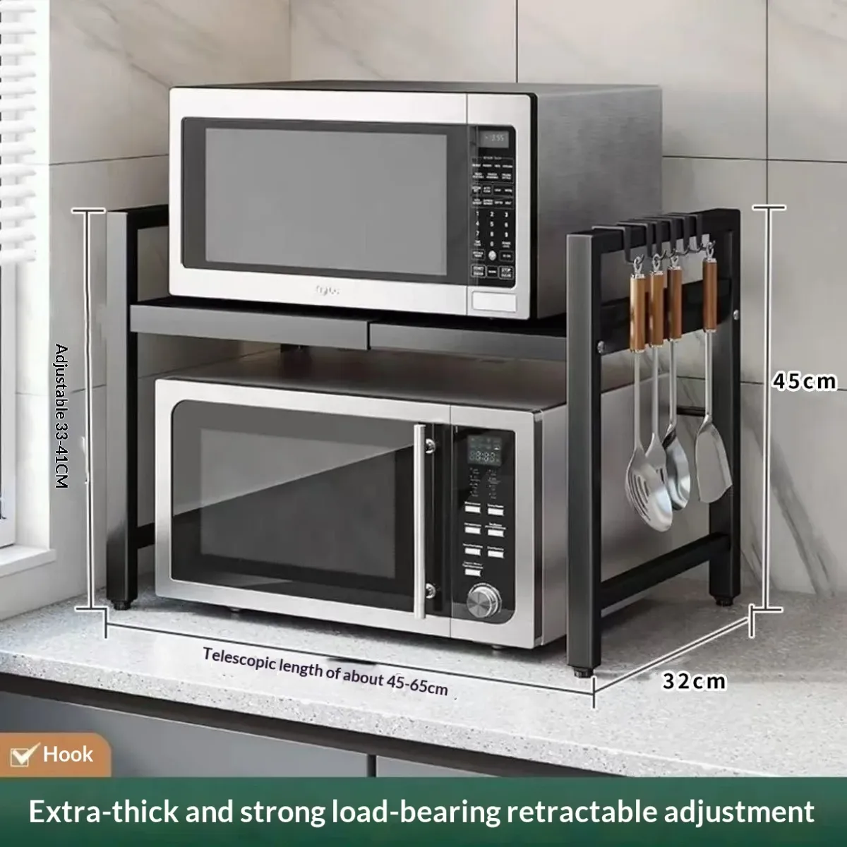 Telescopic Countertop Microwave Storage Rack Shelf - Expandable Organizer for Kitchen Rice Cookers, Ovens, and Appliances - Durable Household Storage Solution showcase 7