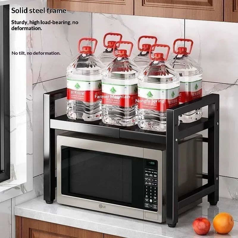 Telescopic Countertop Microwave Storage Rack Shelf - Expandable Organizer for Kitchen Rice Cookers, Ovens, and Appliances - Durable Household Storage Solution showcase 1