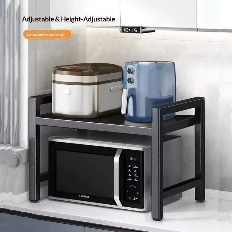 Telescopic Countertop Microwave Storage Rack Shelf - Expandable Organizer for Kitchen Rice Cookers, Ovens, and Appliances - Durable Household Storage Solution showcase 2