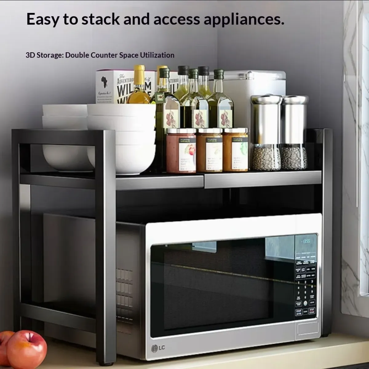 Telescopic Countertop Microwave Storage Rack Shelf - Expandable Organizer for Kitchen Rice Cookers, Ovens, and Appliances - Durable Household Storage Solution showcase 5