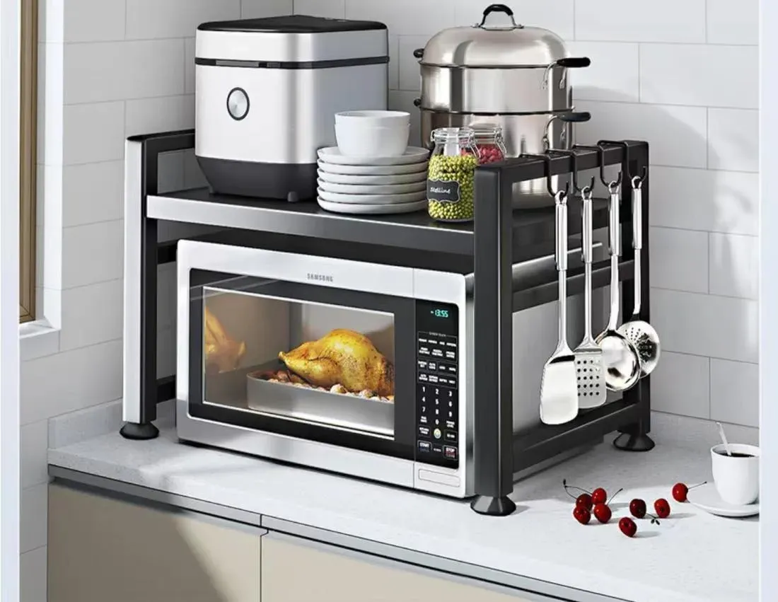 Telescopic Countertop Microwave Storage Rack Shelf - Expandable Organizer for Kitchen Rice Cookers, Ovens, and Appliances - Durable Household Storage Solution showcase 16