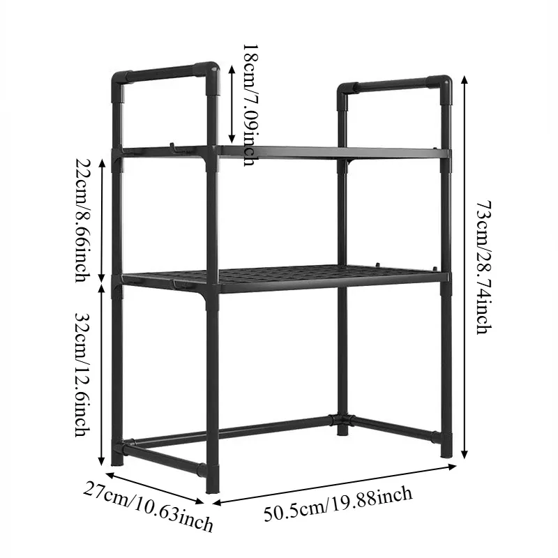 Multi-Purpose Kitchen Storage Rack Organizer - Thickened Adjustable Shelf for Microwave, Oven, Countertop, with Tool Hooks for Home Kitchen Use showcase 2