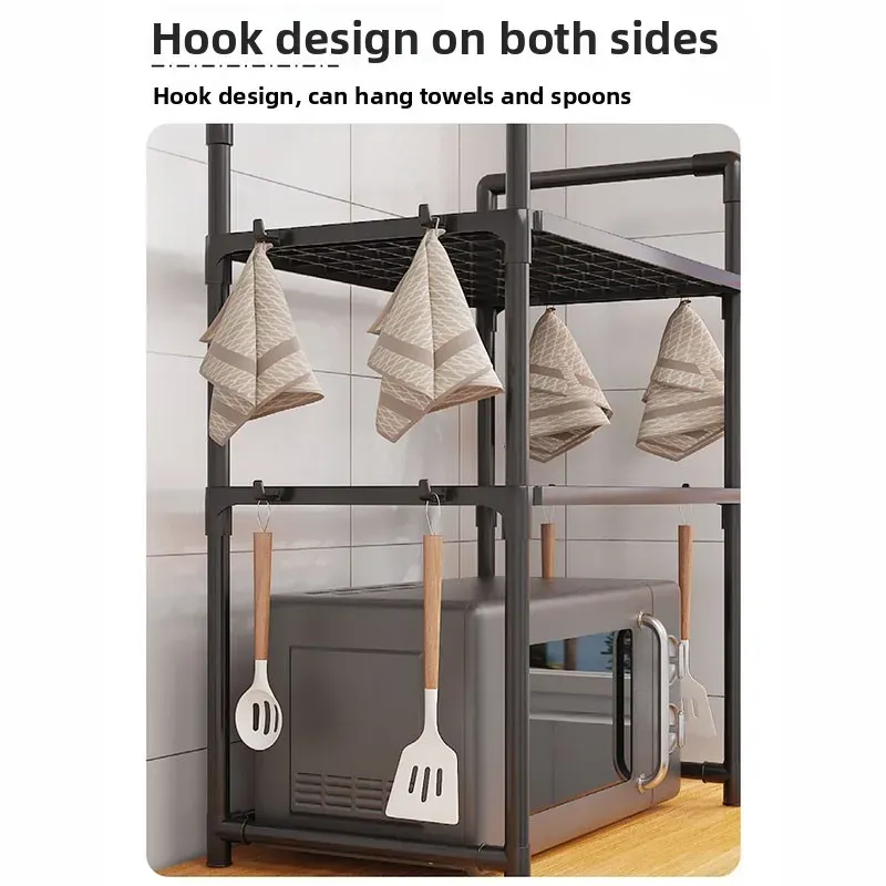 Multi-Purpose Kitchen Storage Rack Organizer - Thickened Adjustable Shelf for Microwave, Oven, Countertop, with Tool Hooks for Home Kitchen Use showcase 9