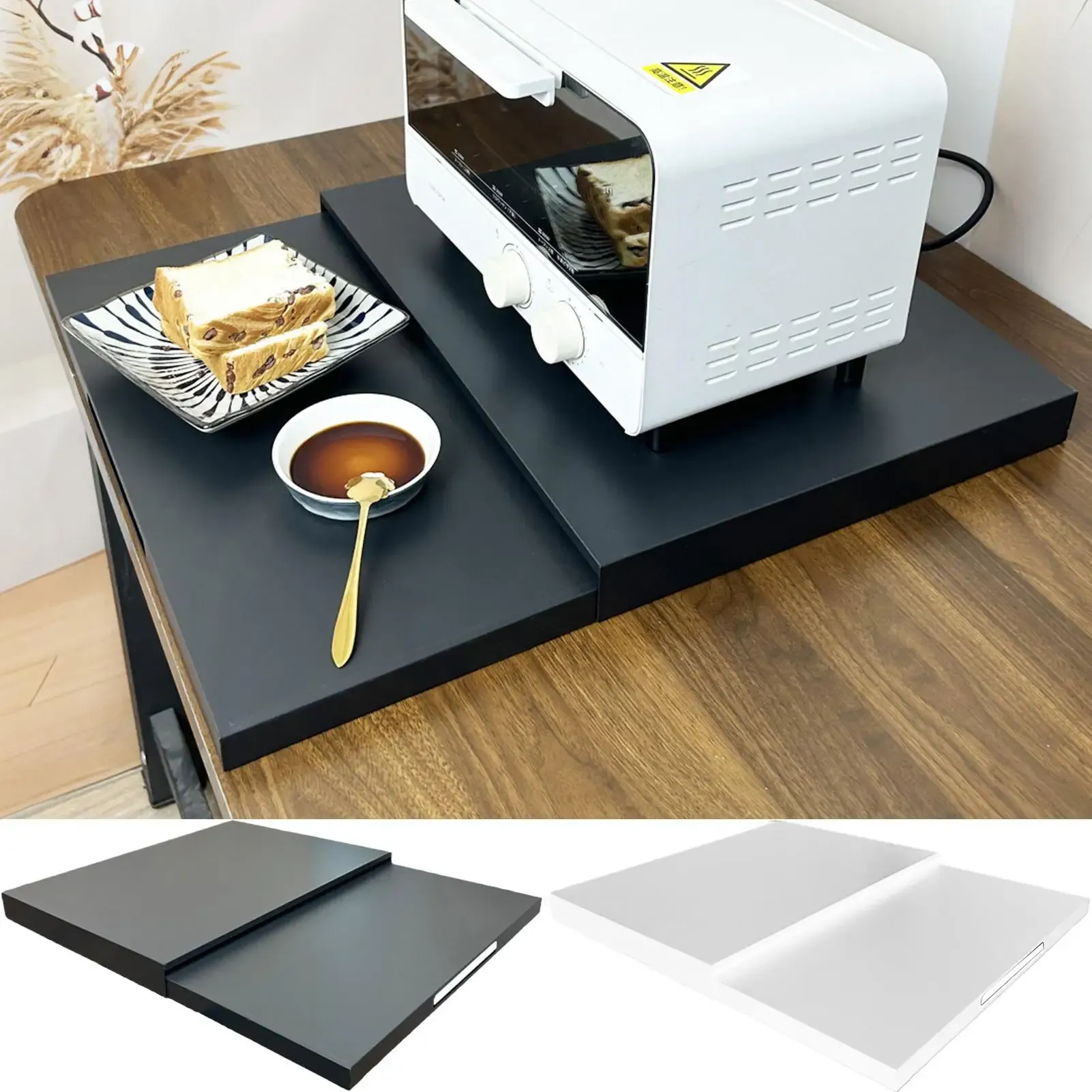 Space Saving Countertop Microwave Stand with Pull Out Drawer, Carbon Steel Oven Rack Organizer for Rice Cooker, Coffee Machine, Kitchen Storage thumbnail 2