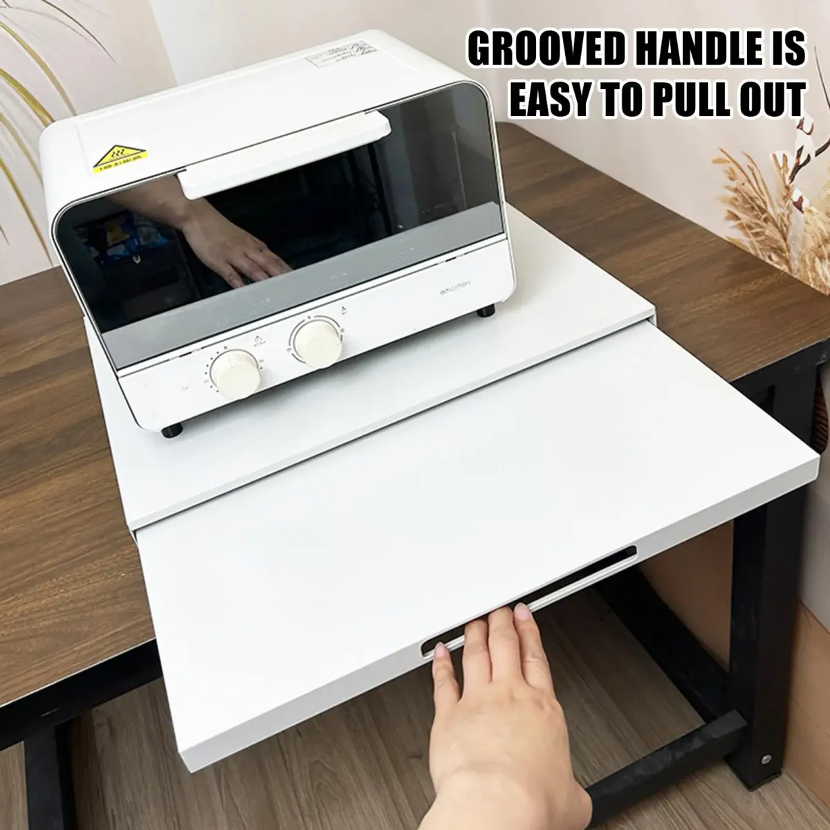 Space Saving Countertop Microwave Stand with Pull Out Drawer, Carbon Steel Oven Rack Organizer for Rice Cooker, Coffee Machine, Kitchen Storage showcase 3