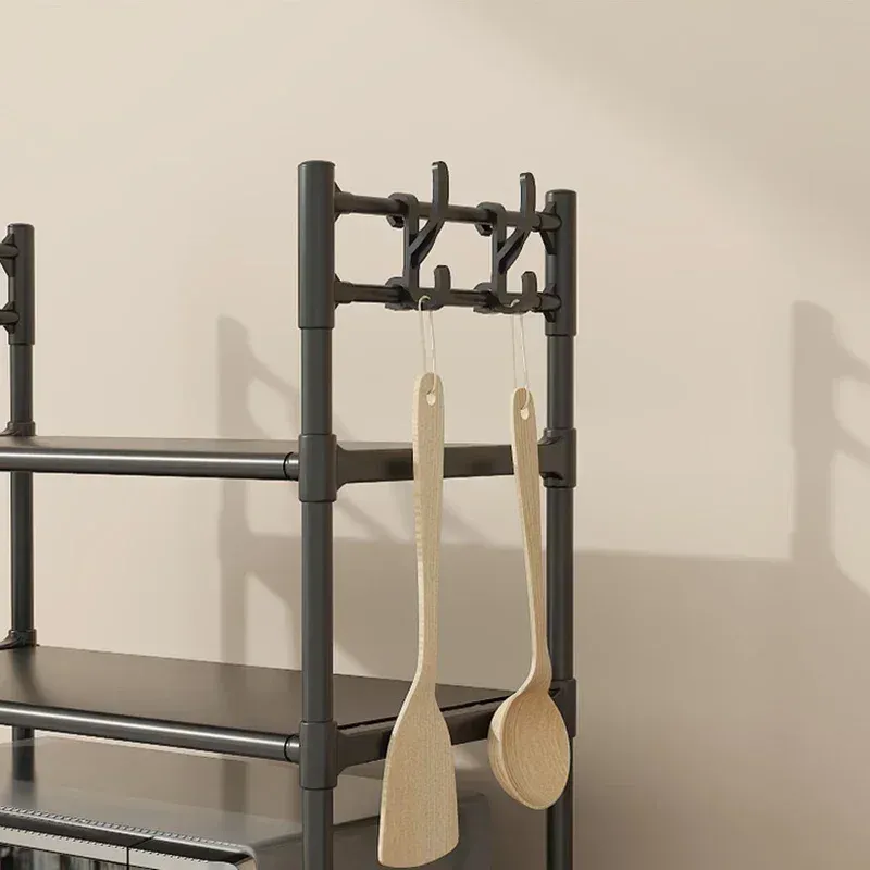 Multi-Layer Kitchen Storage Rack with Hooks - Standing Countertop Organizer Shelf for Microwave, Condiments, and Oven Accessories - Rust-Proof, Waterproof PP Board, Easy Install thumbnail 6