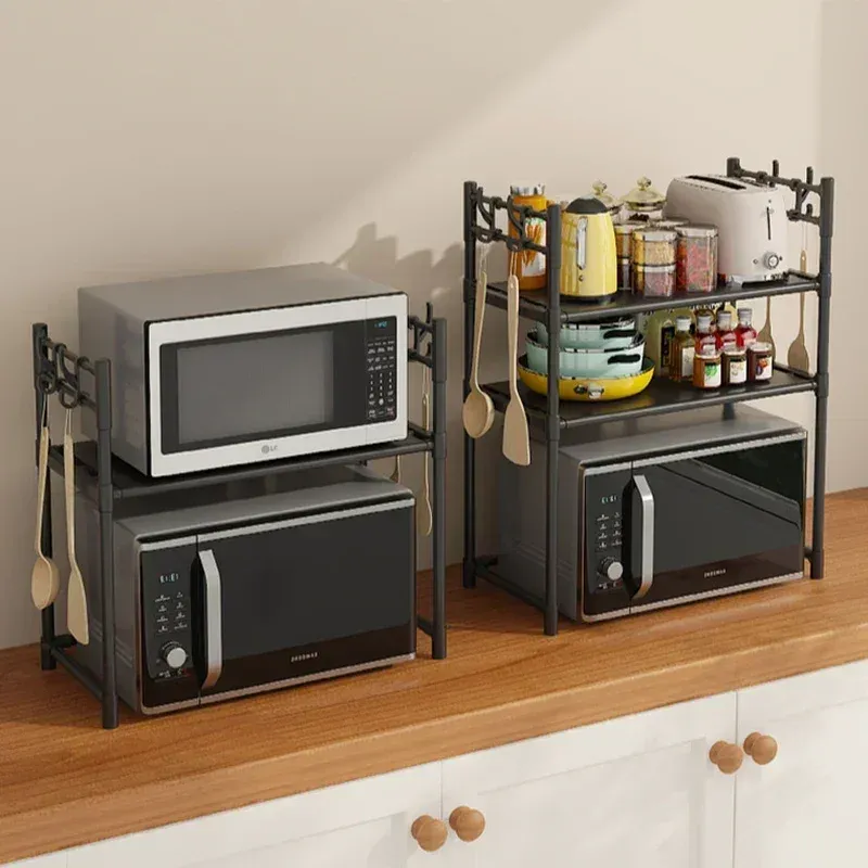Multi-Layer Kitchen Storage Rack with Hooks - Standing Countertop Organizer Shelf for Microwave, Condiments, and Oven Accessories - Rust-Proof, Waterproof PP Board, Easy Install showcase 5