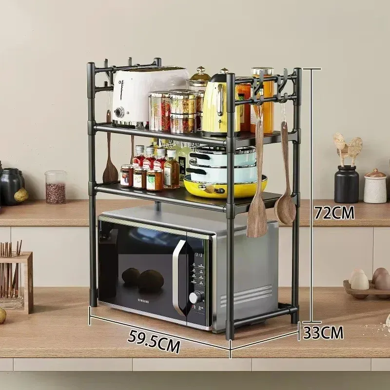 Multi-Layer Kitchen Storage Rack with Hooks - Standing Countertop Organizer Shelf for Microwave, Condiments, and Oven Accessories - Rust-Proof, Waterproof PP Board, Easy Install showcase 17