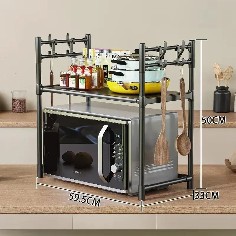 Multi-Layer Kitchen Storage Rack with Hooks - Standing Countertop Organizer Shelf for Microwave, Condiments, and Oven Accessories - Rust-Proof, Waterproof PP Board, Easy Install showcase 16
