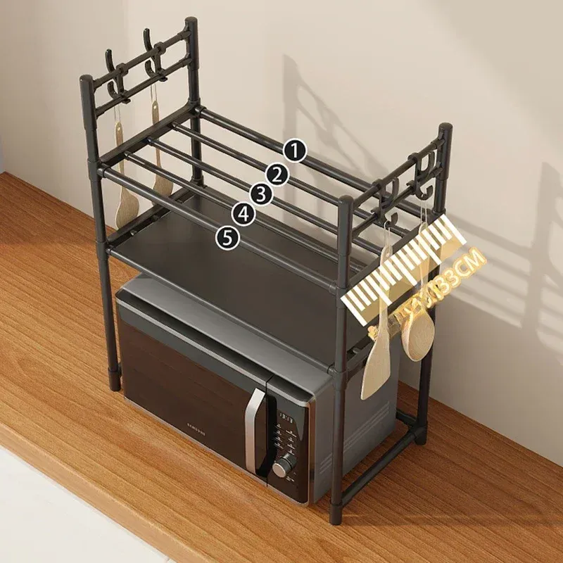 Multi-Layer Kitchen Storage Rack with Hooks - Standing Countertop Organizer Shelf for Microwave, Condiments, and Oven Accessories - Rust-Proof, Waterproof PP Board, Easy Install showcase 13