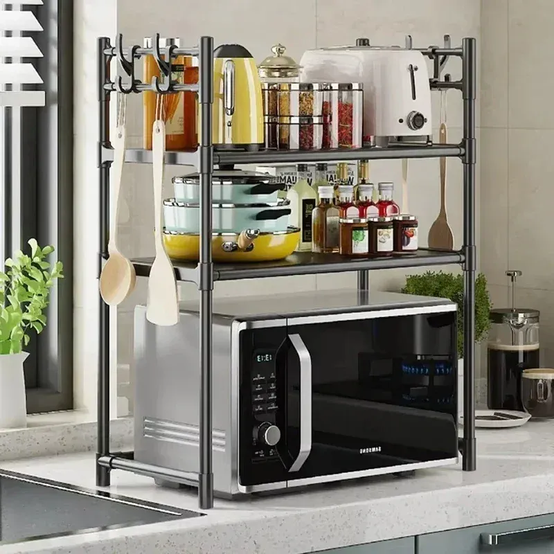 Multi-Layer Kitchen Storage Rack with Hooks - Standing Countertop Organizer Shelf for Microwave, Condiments, and Oven Accessories - Rust-Proof, Waterproof PP Board, Easy Install showcase 7