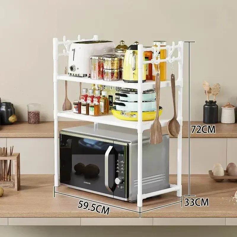 Multi-Layer Kitchen Storage Rack with Hooks - Standing Countertop Organizer Shelf for Microwave, Condiments, and Oven Accessories - Rust-Proof, Waterproof PP Board, Easy Install showcase 15