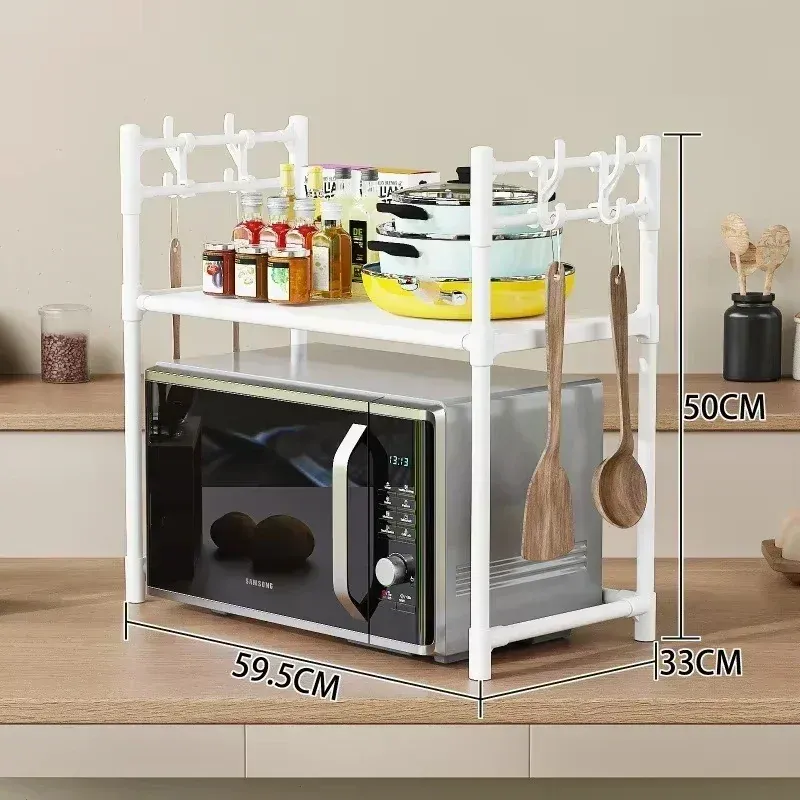 Multi-Layer Kitchen Storage Rack with Hooks - Standing Countertop Organizer Shelf for Microwave, Condiments, and Oven Accessories - Rust-Proof, Waterproof PP Board, Easy Install showcase 14