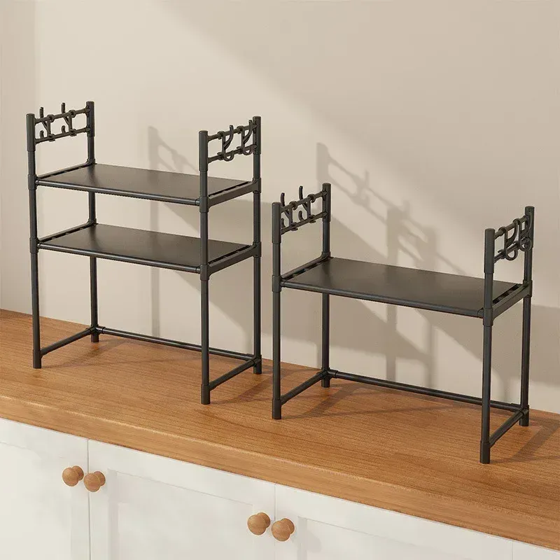 Multi-Layer Kitchen Storage Rack with Hooks - Standing Countertop Organizer Shelf for Microwave, Condiments, and Oven Accessories - Rust-Proof, Waterproof PP Board, Easy Install showcase 10