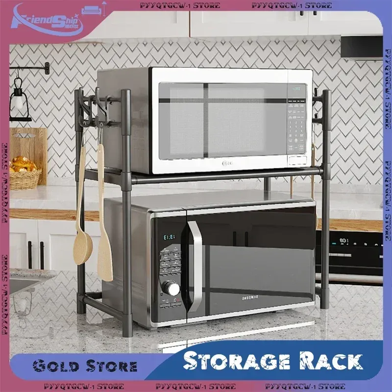 Multi-Layer Kitchen Storage Rack with Hooks - Standing Countertop Organizer Shelf for Microwave, Condiments, and Oven Accessories - Rust-Proof, Waterproof PP Board, Easy Install showcase 4