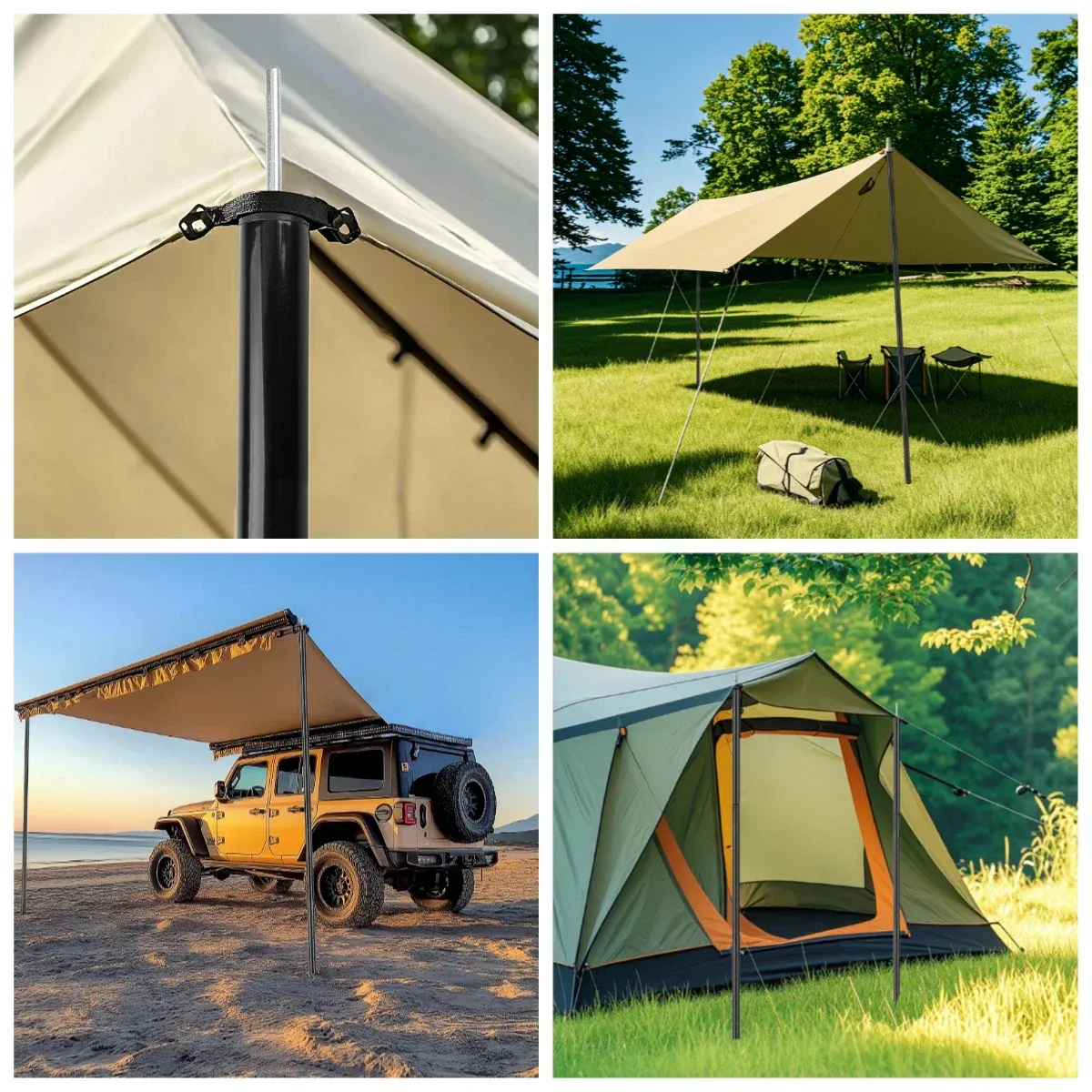 Telescopic Tent Poles Set of 2 - Adjustable Aluminium Camping Awning Poles for Sun Sails, Tarps, and Shelters - Lightweight & Durable Outdoor Gear thumbnail 6
