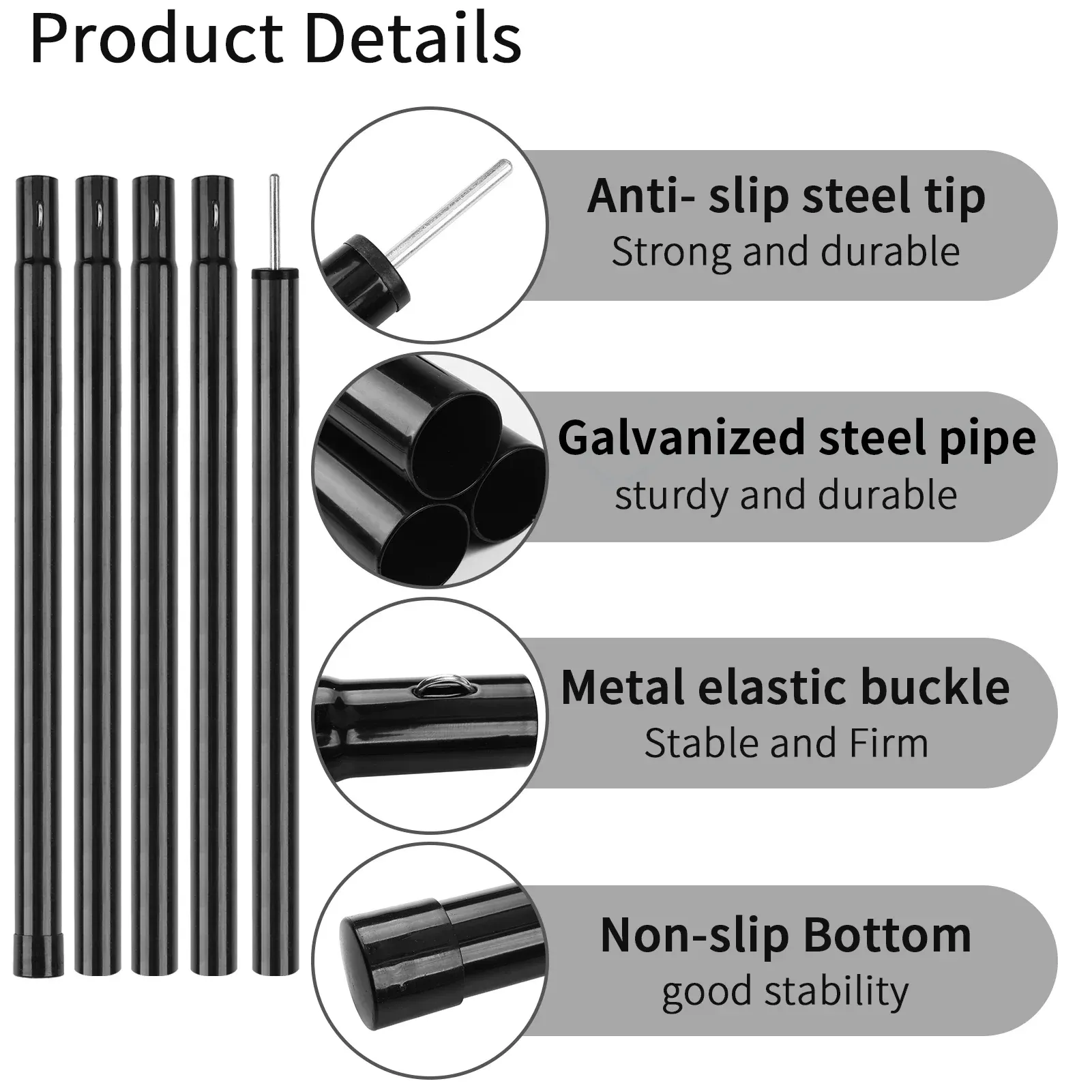 Telescopic Tent Poles Set of 2 - Adjustable Aluminium Camping Awning Poles for Sun Sails, Tarps, and Shelters - Lightweight & Durable Outdoor Gear thumbnail 2