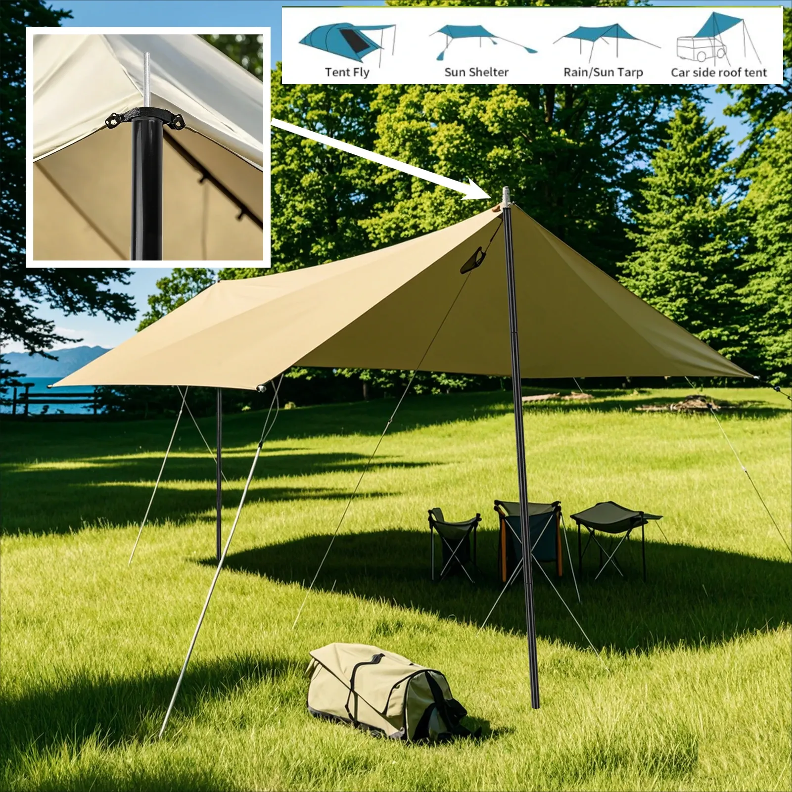 Telescopic Tent Poles Set of 2 - Adjustable Aluminium Camping Awning Poles for Sun Sails, Tarps, and Shelters - Lightweight & Durable Outdoor Gear thumbnail 3