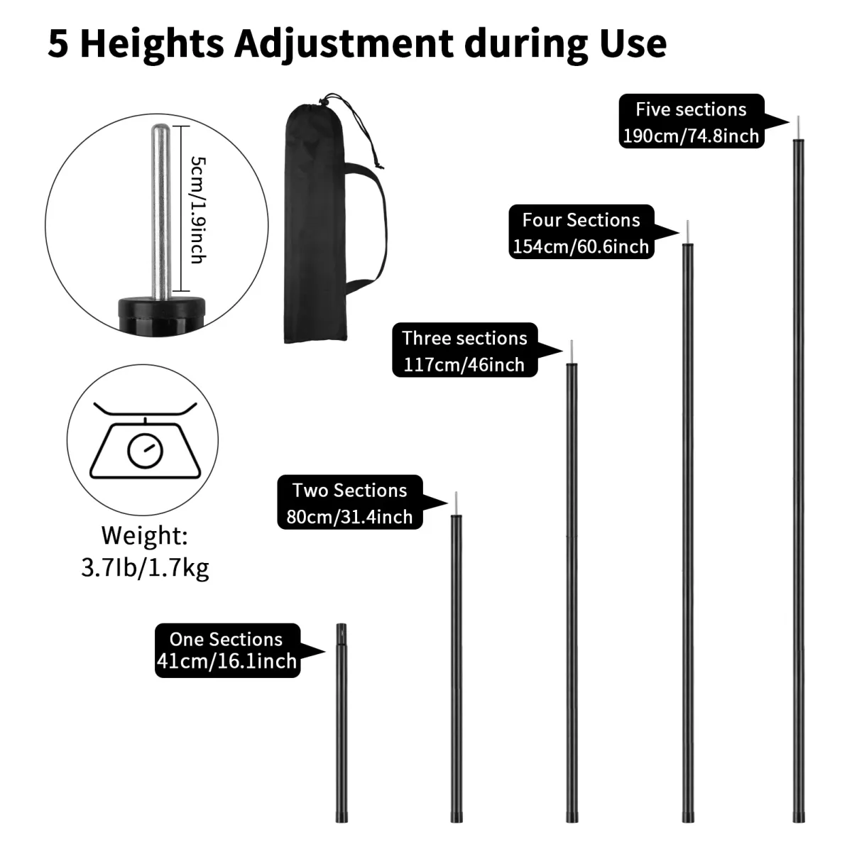 Telescopic Tent Poles Set of 2 - Adjustable Aluminium Camping Awning Poles for Sun Sails, Tarps, and Shelters - Lightweight & Durable Outdoor Gear showcase 8