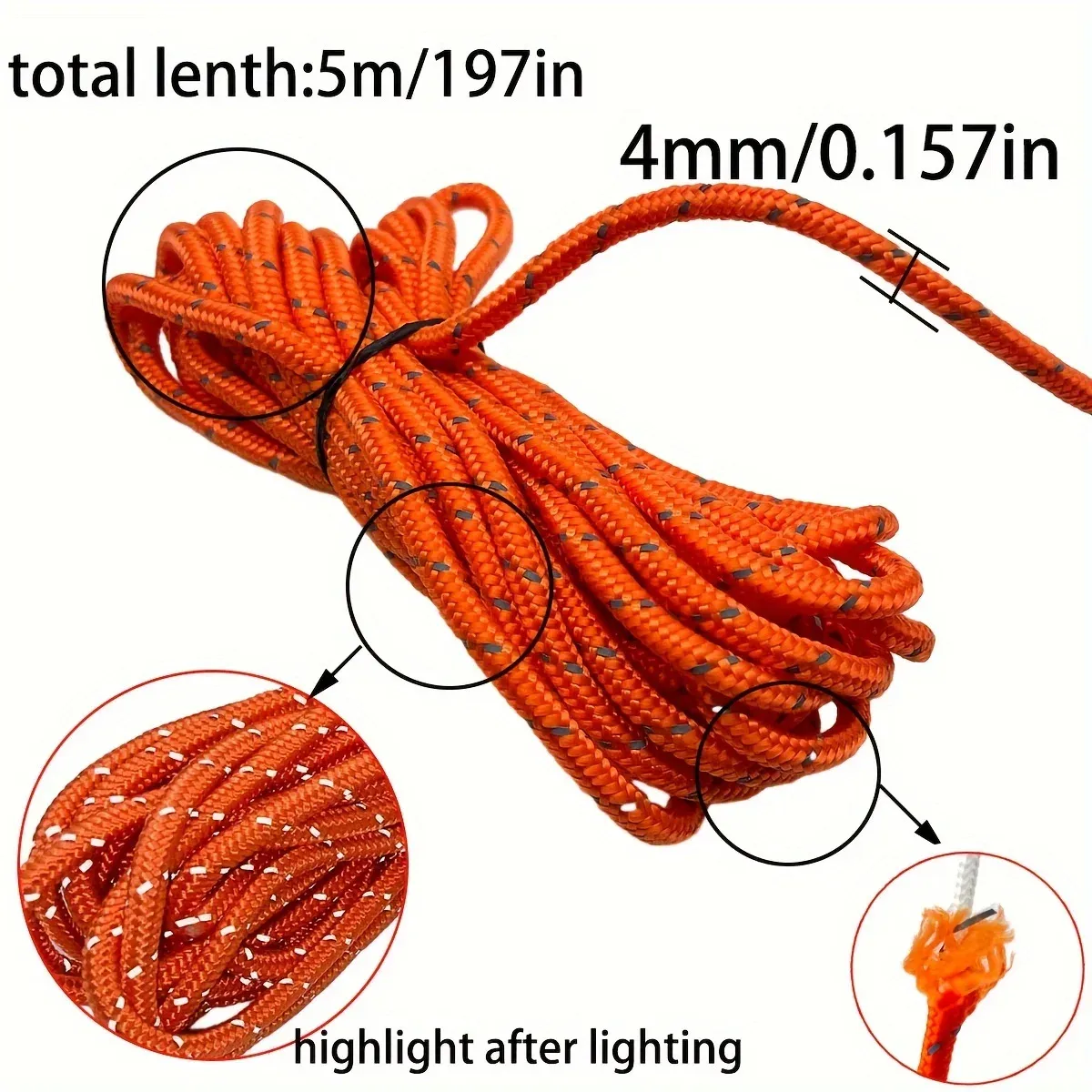 6pcs Reflective Camping Tent Rope with Pulley Tensioner - 5m 4mm Durable Polyester for Outdoor Tents, Awnings, and Gear Tie-Downs thumbnail 3
