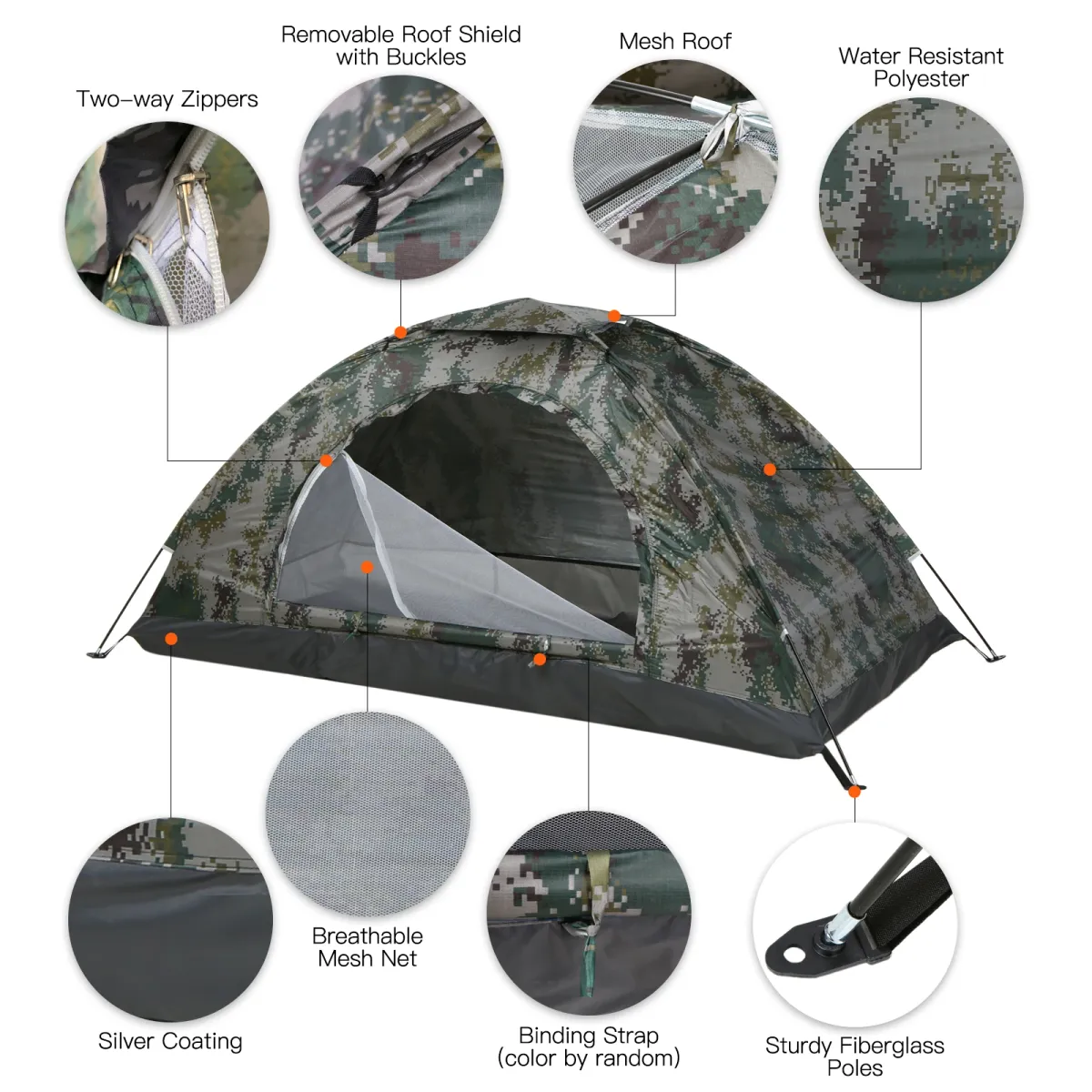Tomshoo Ultralight 1-2 Person Camping Tent, Single Layer Portable Hiking Tent with Anti-UV Coating UPF 30+, Mesh Ventilation, Fiberglass Poles, Ideal for Outdoor Beach Fishing Adventures showcase 5