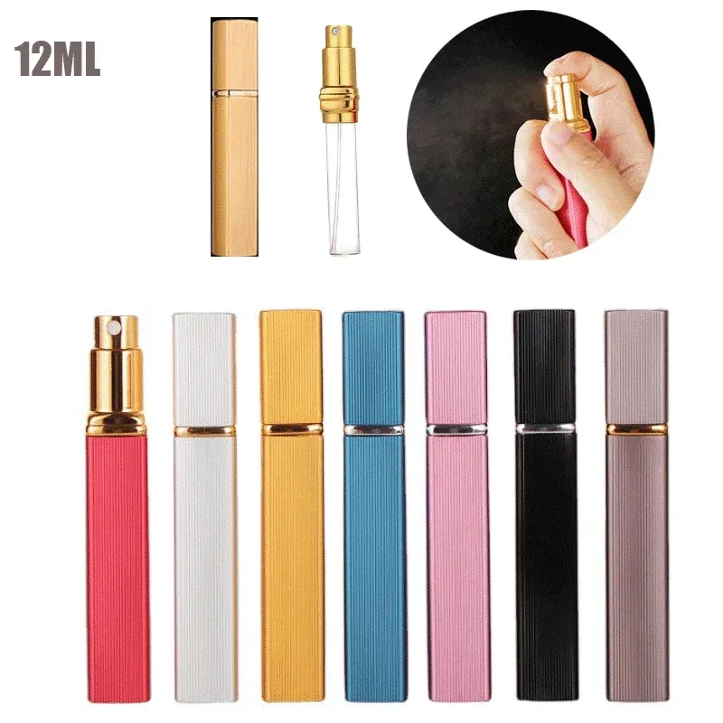 12ml Mini Refillable Perfume Atomizer Spray Bottle - Travel Pocket Jars Holder for Men & Women, Rechargeable Empty Glass Perfumer with Aluminum & PP Casing
