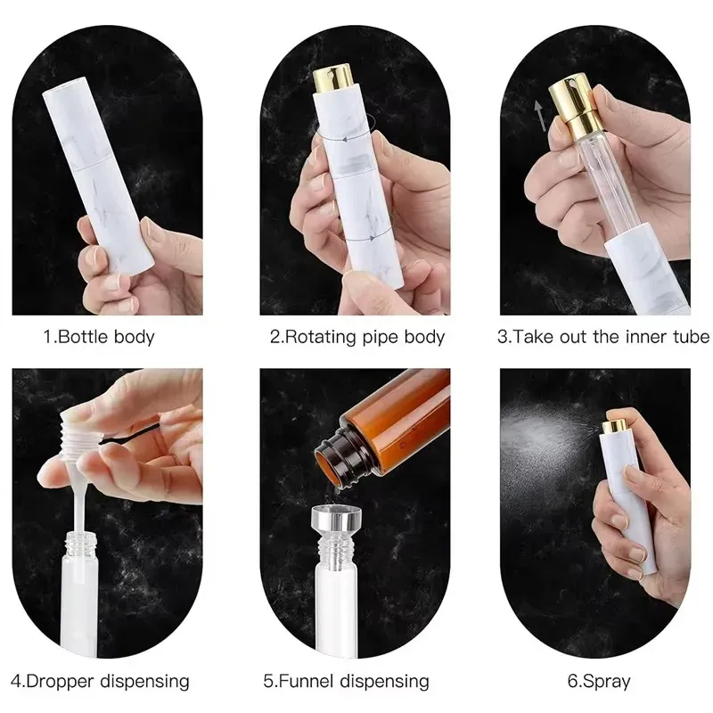 10ml Marble Pattern Rotating Perfume Spray Bottle Set - Refillable Mini Travel Size Empty Cologne Atomizer for Men & Women showcase 1
