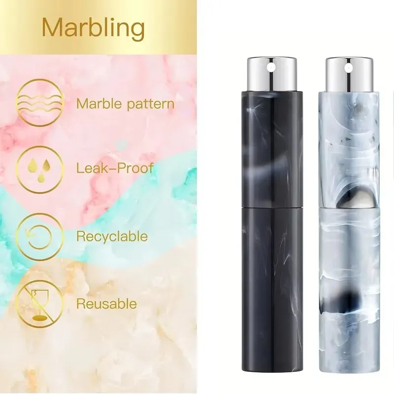 10ml Marble Pattern Rotating Perfume Spray Bottle Set - Refillable Mini Travel Size Empty Cologne Atomizer for Men & Women showcase 2