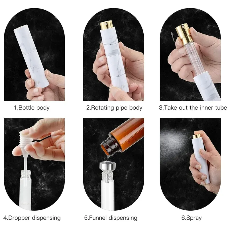 3-Piece Marble Pattern Rotating 10ml Perfume Spray Bottles Set - Refillable Mini Travel Cologne Atomizer for Men & Women showcase 1