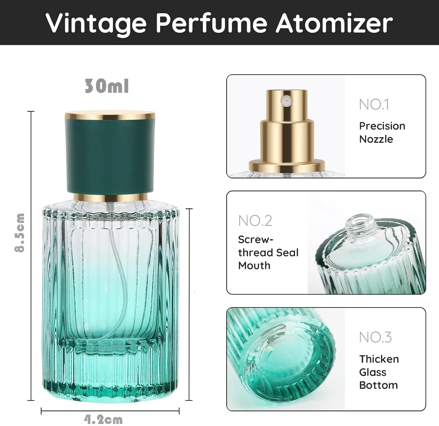 2pcs 30ml Refillable Glass Perfume Atomizer Spray Bottles - Portable Travel Essential Oil Container with Fine Mist Sprayer for Men & Women thumbnail 2