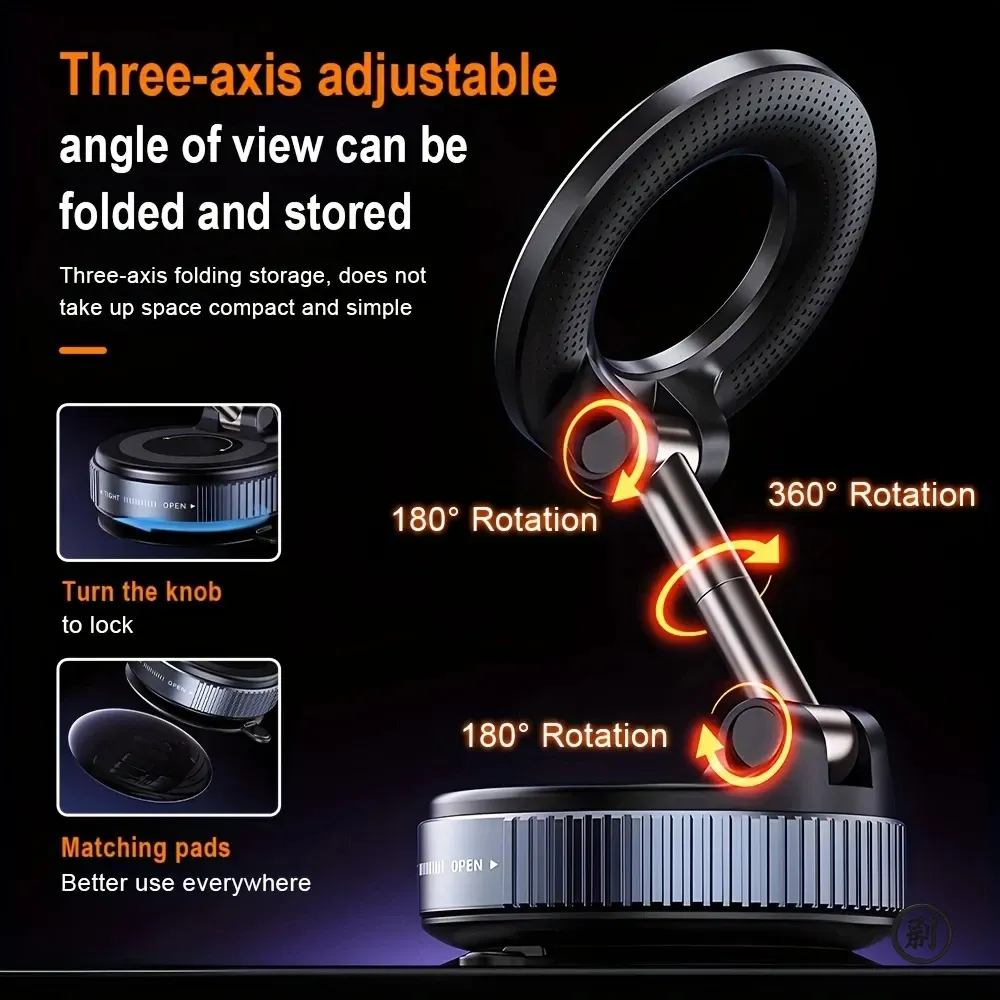 Strong Magnetic Car Phone Holder with 360° Adjustable Vacuum Mount - Foldable, Universal Design for Car, Desk, Bathroom Use thumbnail 5