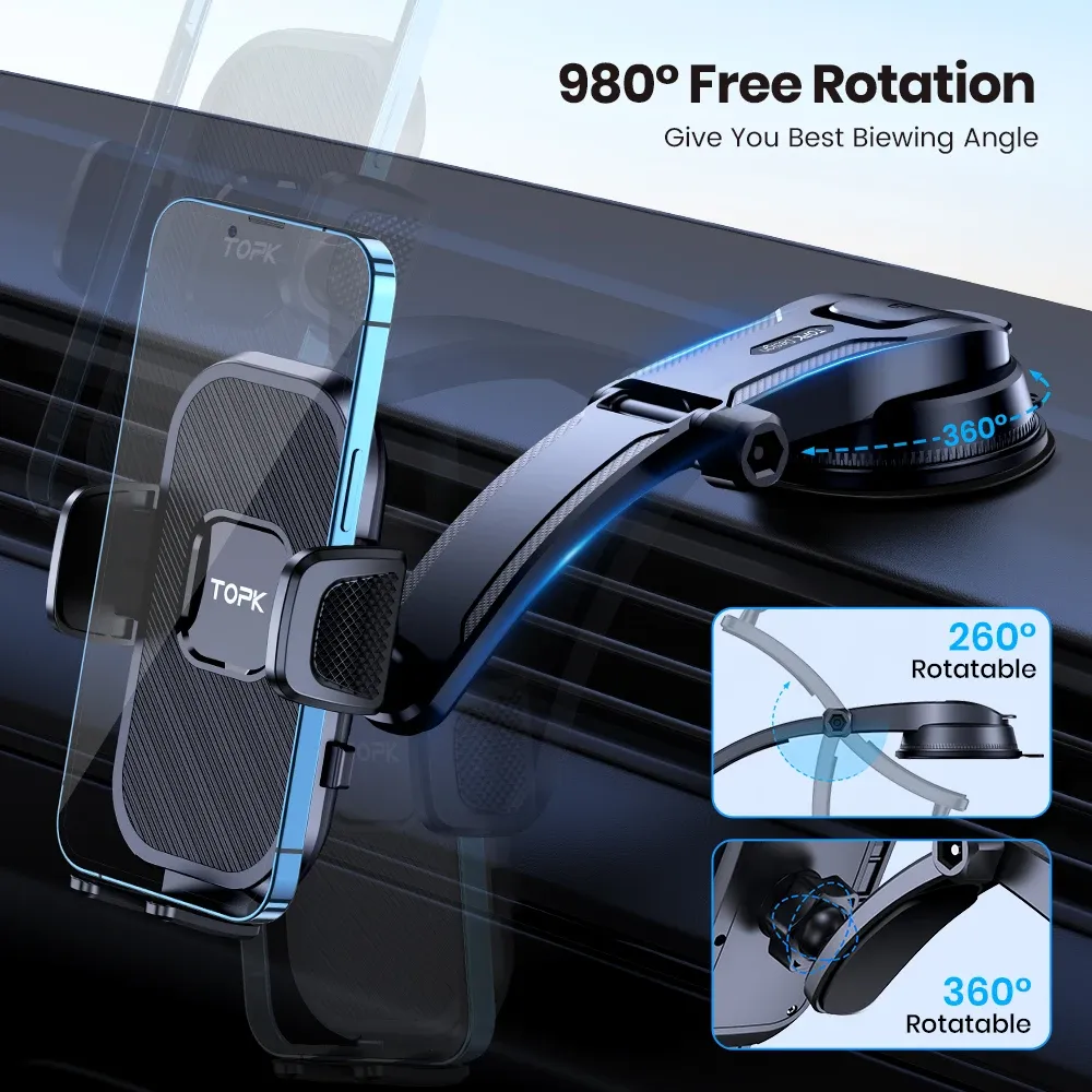 TOPK Universal Car Phone Holder Mount - Air Vent & Dashboard Suction Cup for iPhone, Samsung, Xiaomi (4.7-6.7") - Secure GPS Stand Bracket showcase 4