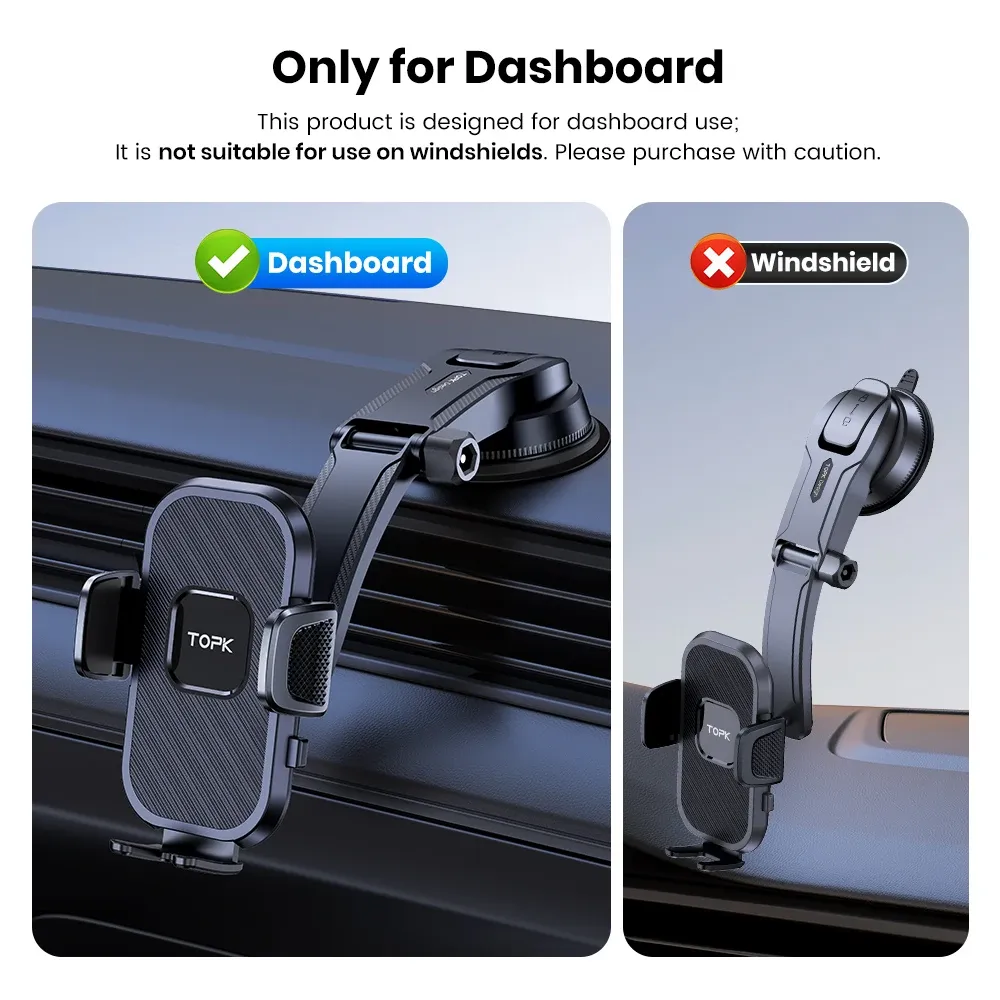 TOPK Universal Car Phone Holder Mount - Air Vent & Dashboard Suction Cup for iPhone, Samsung, Xiaomi (4.7-6.7") - Secure GPS Stand Bracket thumbnail 3