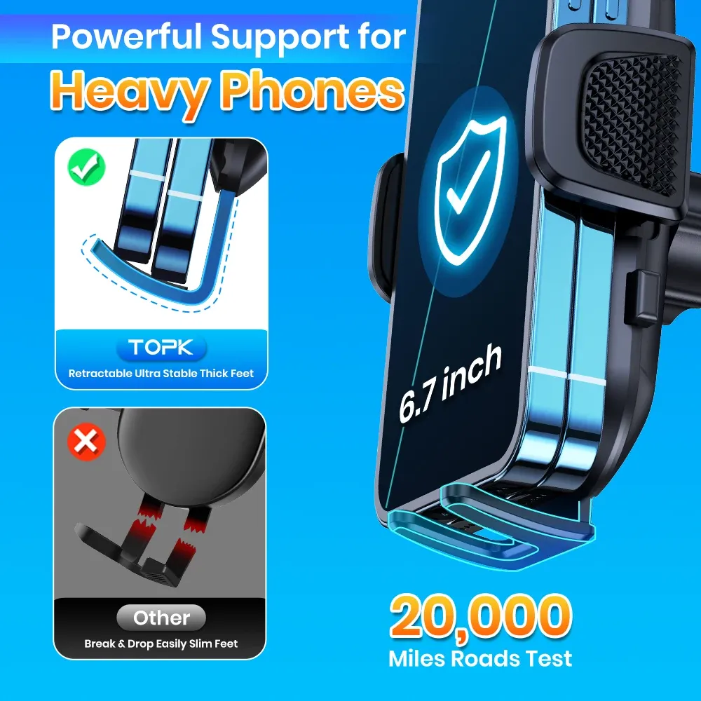 TOPK Universal Car Phone Holder Mount - Air Vent & Dashboard Suction Cup for iPhone, Samsung, Xiaomi (4.7-6.7") - Secure GPS Stand Bracket thumbnail 6