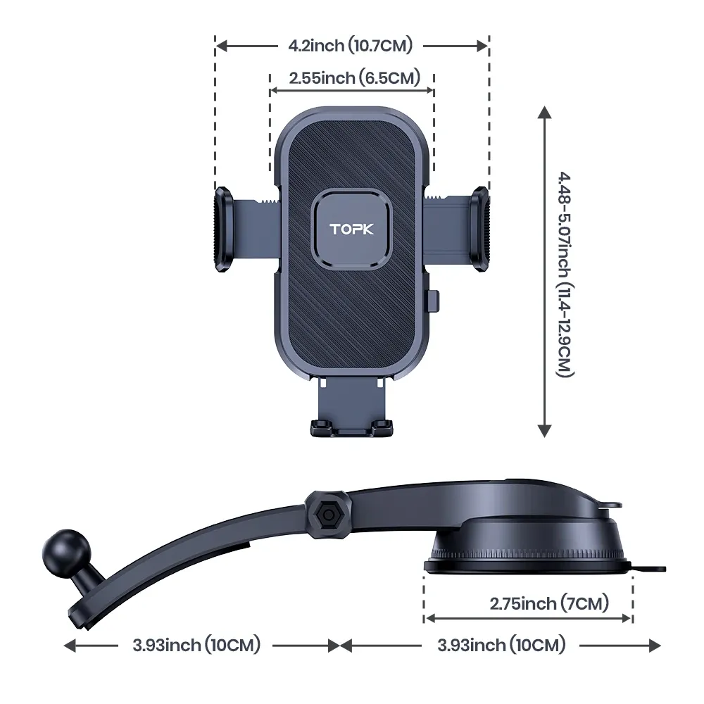 TOPK Universal Car Phone Holder Mount - Air Vent & Dashboard Suction Cup for iPhone, Samsung, Xiaomi (4.7-6.7") - Secure GPS Stand Bracket showcase 8