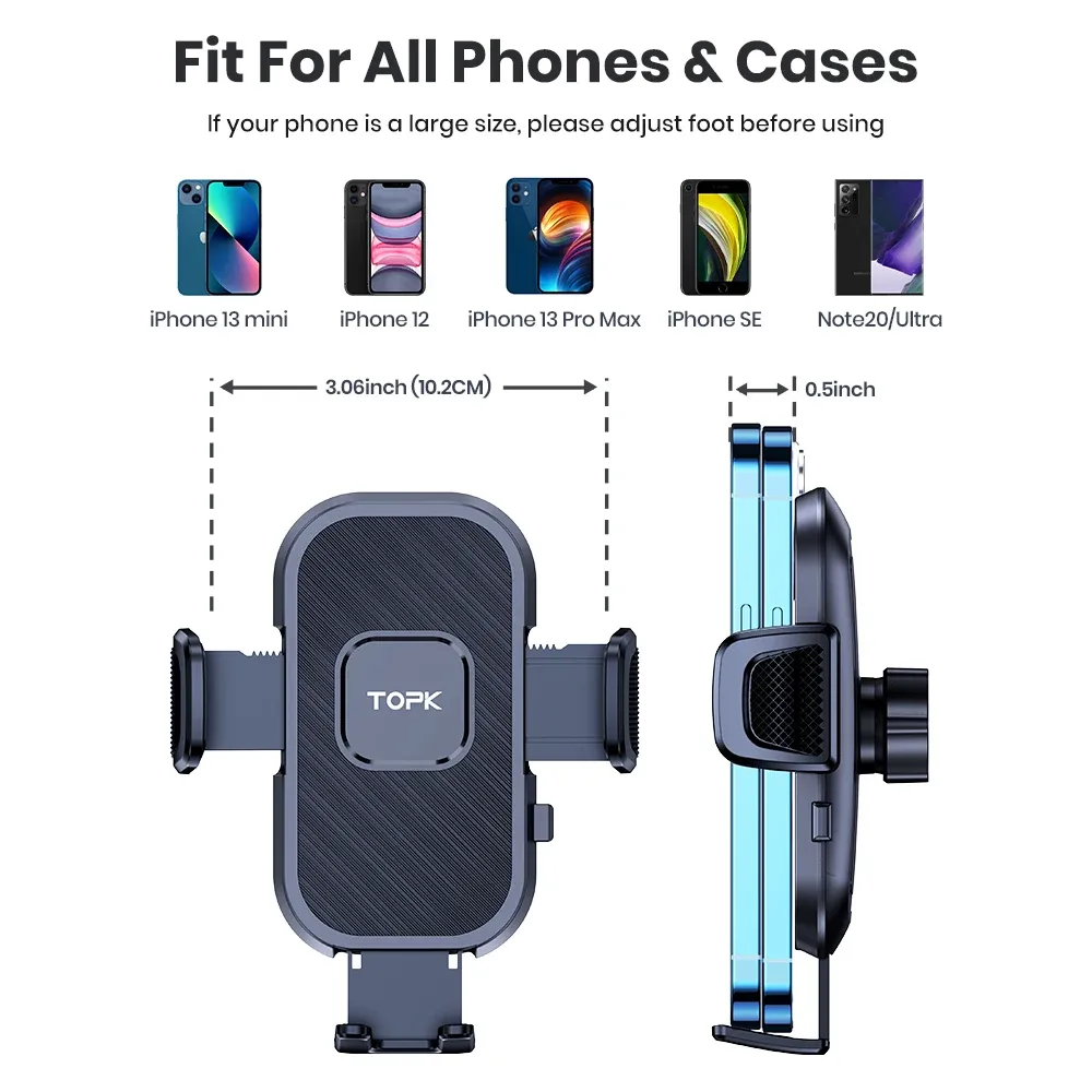 TOPK Universal Car Phone Holder Mount - Air Vent & Dashboard Suction Cup for iPhone, Samsung, Xiaomi (4.7-6.7") - Secure GPS Stand Bracket showcase 7