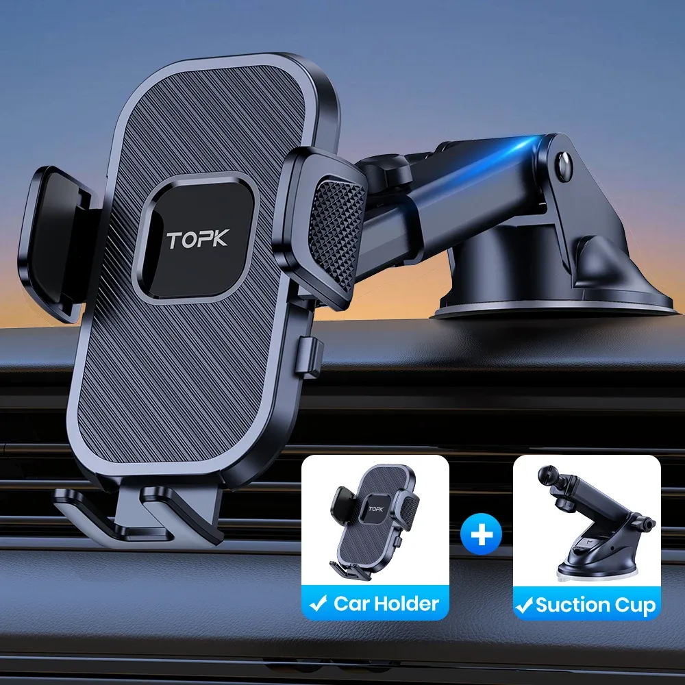 TOPK Universal Car Phone Holder Mount - Air Vent & Dashboard Suction Cup for iPhone, Samsung, Xiaomi (4.7-6.7") - Secure GPS Stand Bracket showcase 18