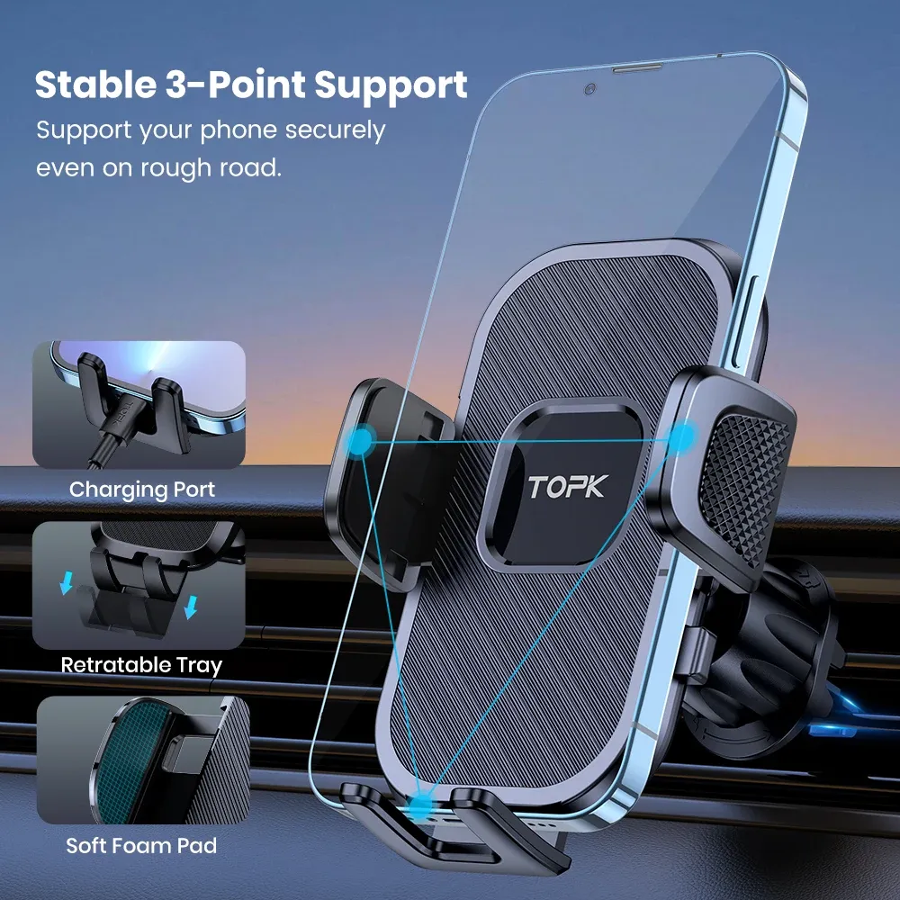 TOPK Universal Car Phone Holder Mount - Air Vent & Dashboard Suction Cup for iPhone, Samsung, Xiaomi (4.7-6.7") - Secure GPS Stand Bracket showcase 12