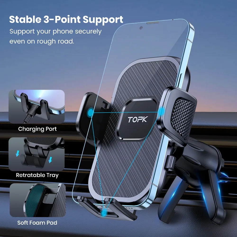 TOPK Universal Car Phone Holder Mount - Air Vent & Dashboard Suction Cup for iPhone, Samsung, Xiaomi (4.7-6.7") - Secure GPS Stand Bracket showcase 21