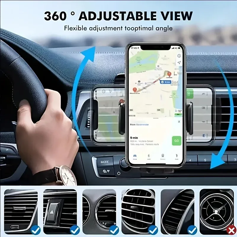 Universal Car Phone Holder Air Vent Clip Mount - Adjustable Stand for 4.7-6.7 Inch Smartphones & GPS Devices, Secure Mobile Cell Support thumbnail 4