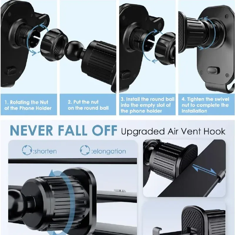 Gravity Car Phone Holder Mount for Air Vent - Universal Stand for iPhone, Samsung, Xiaomi, LG (4.7-7 inch Smartphones) thumbnail 4